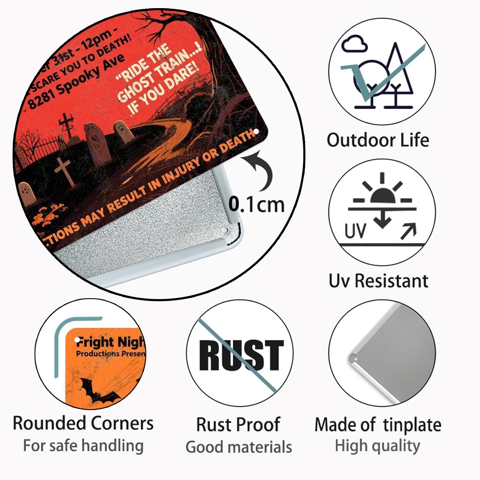 Vintage Halloween Haunt Tin Sign, Spooky Ghost & Castle Decor