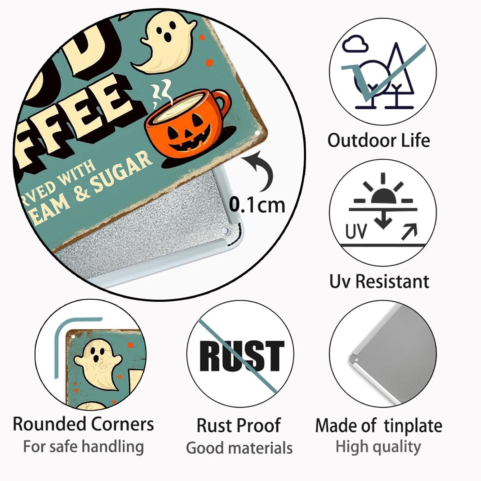 Vintage Halloween Metal Sign, Boo'd Coffee, Ghost & Pumpkin Design