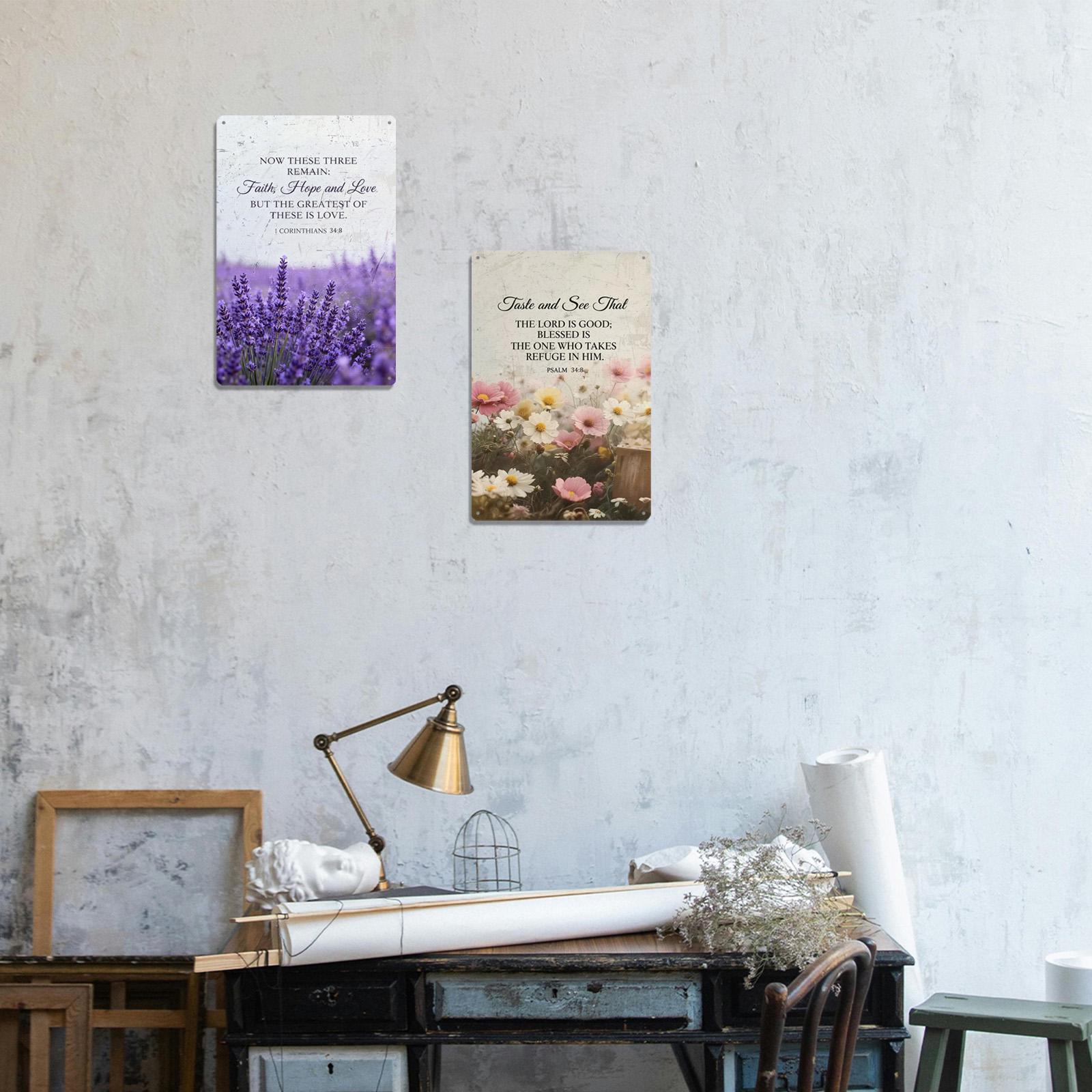 Floral Metal Wall Art, Bible Verse Sign, Faith Hope Love, 8x12