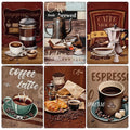 Vintage Coffee Art Metal Sign, Cappuccino, Latte, Espresso Print