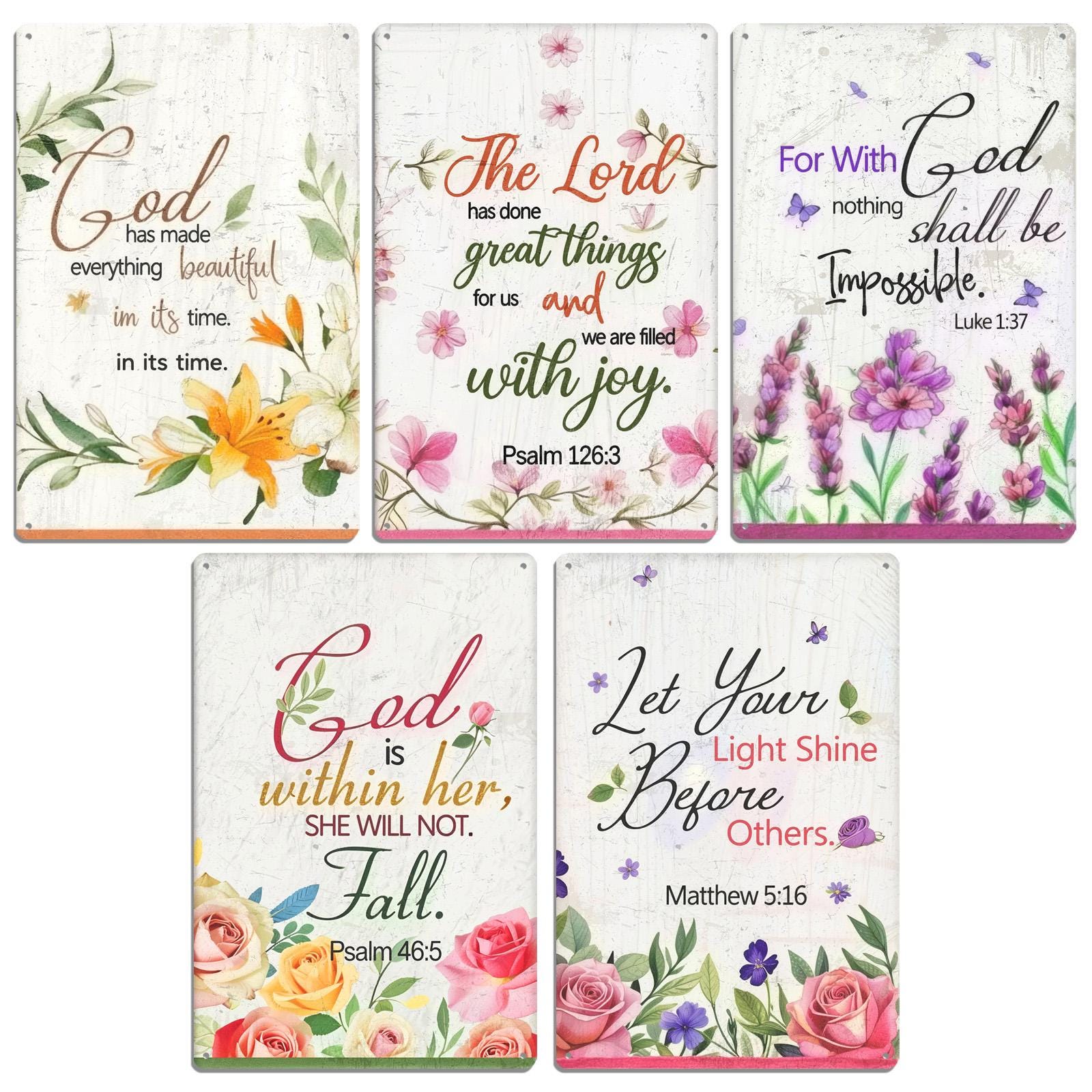 Floral Scripture Metal Sign: Inspirational Vintage Home Decor (8x12)