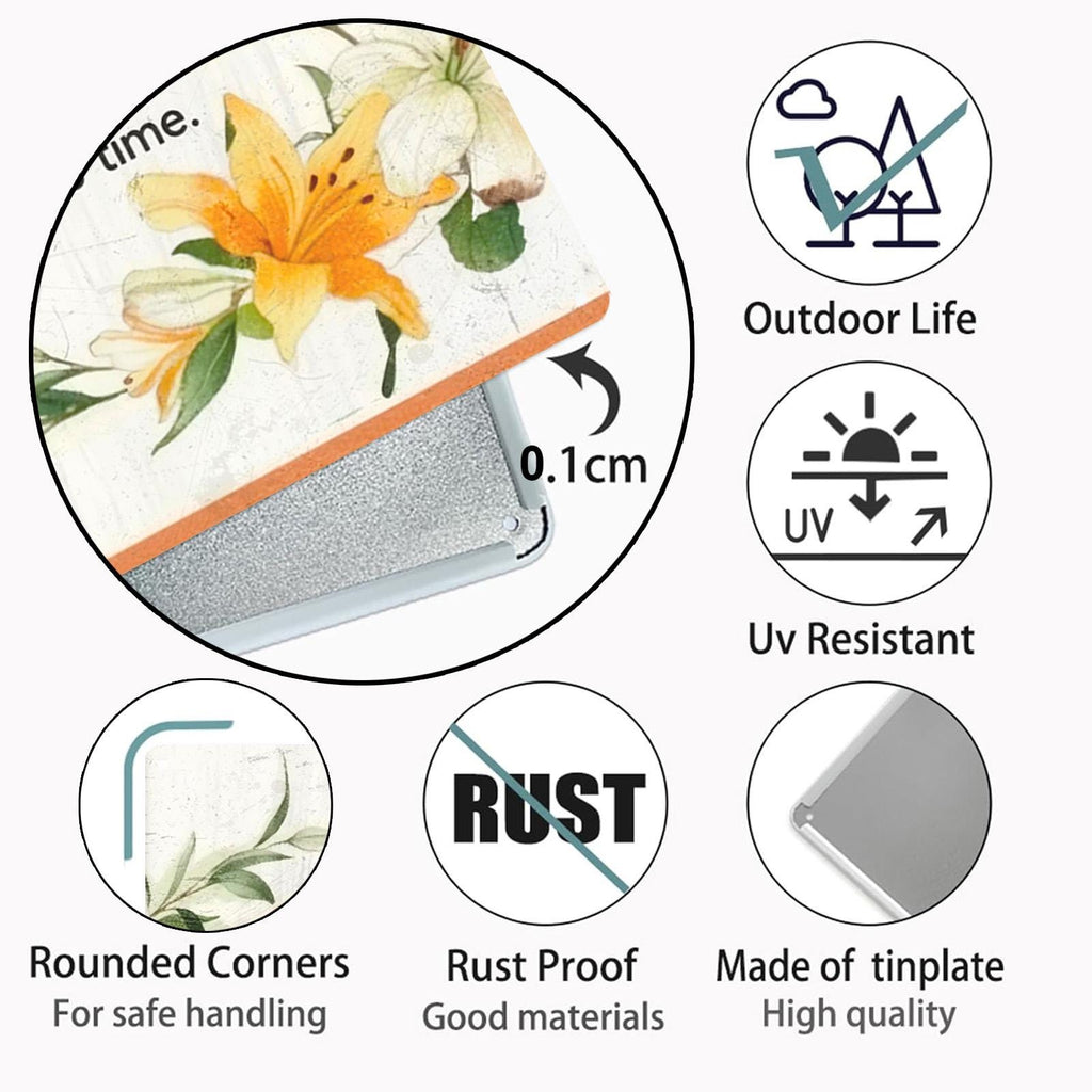 Blumen-Schriftzug Metallschild | Inspirierende Vintage Heimdekoration (20x30cm)