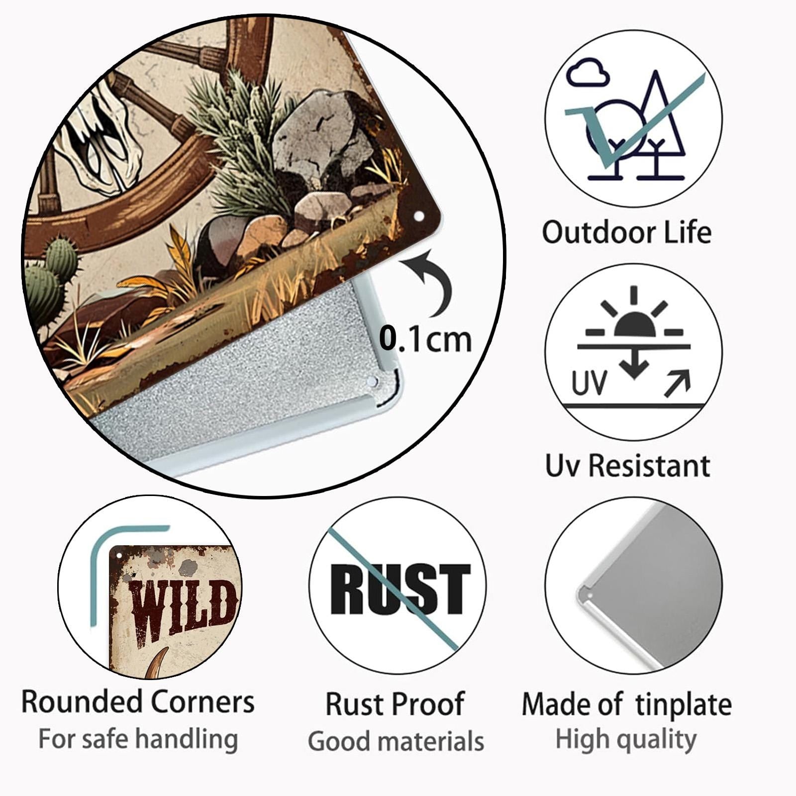 Retro Western Metal Sign: Cowboy, Horse, Cactus Print