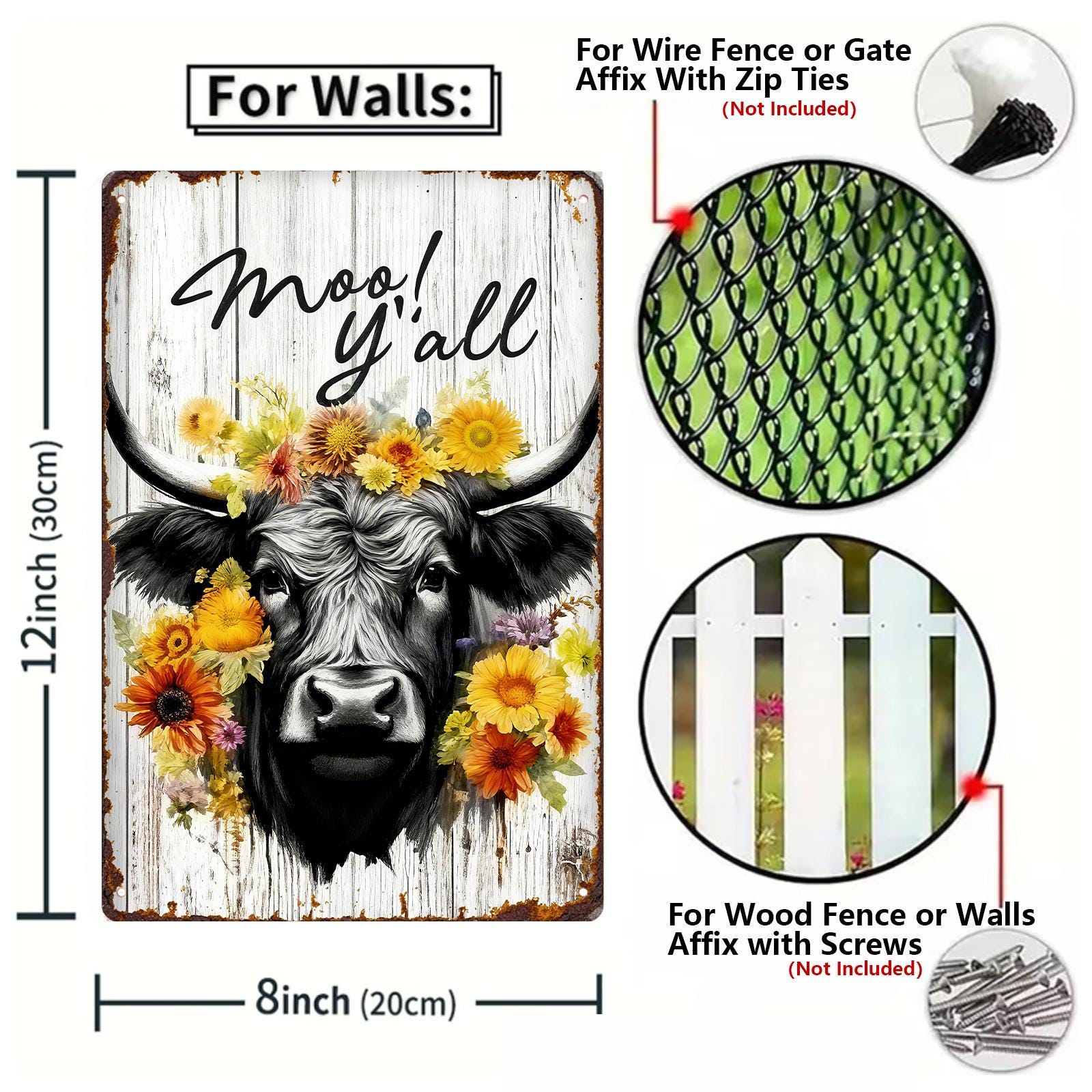 Cow Quote Metal Sign, Floral Farmhouse Decor