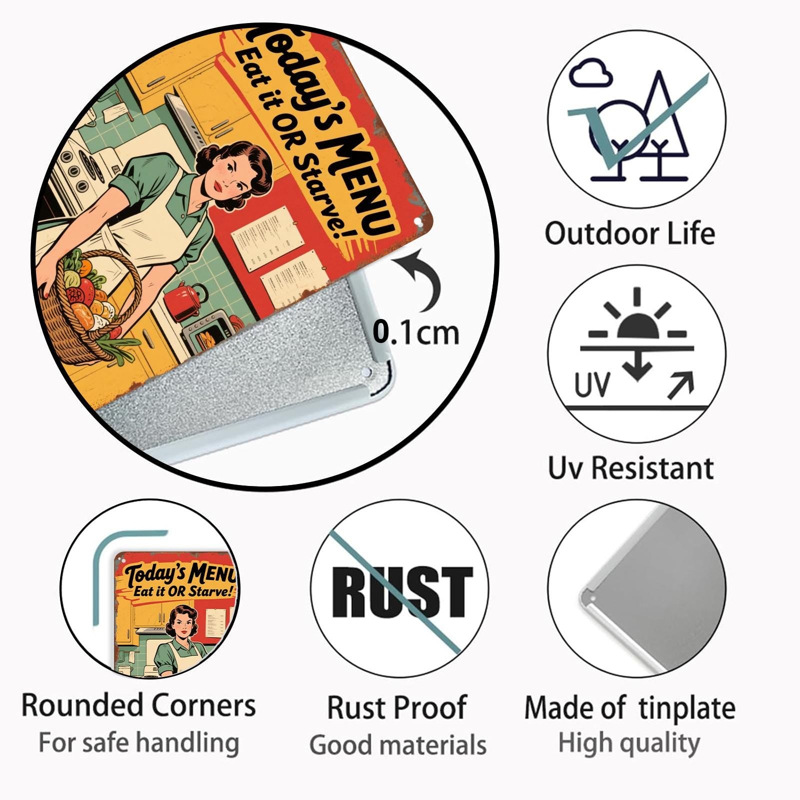 Vintage Kitchen Metal Sign | Retro Cooking Quotes Wall Art (8x12)