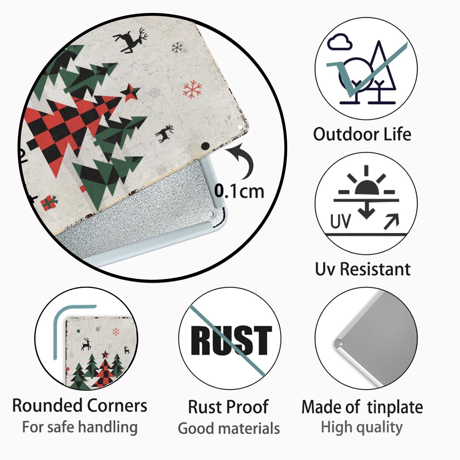 Festive Christmas Tree, Santa, Truck Tin Sign Set