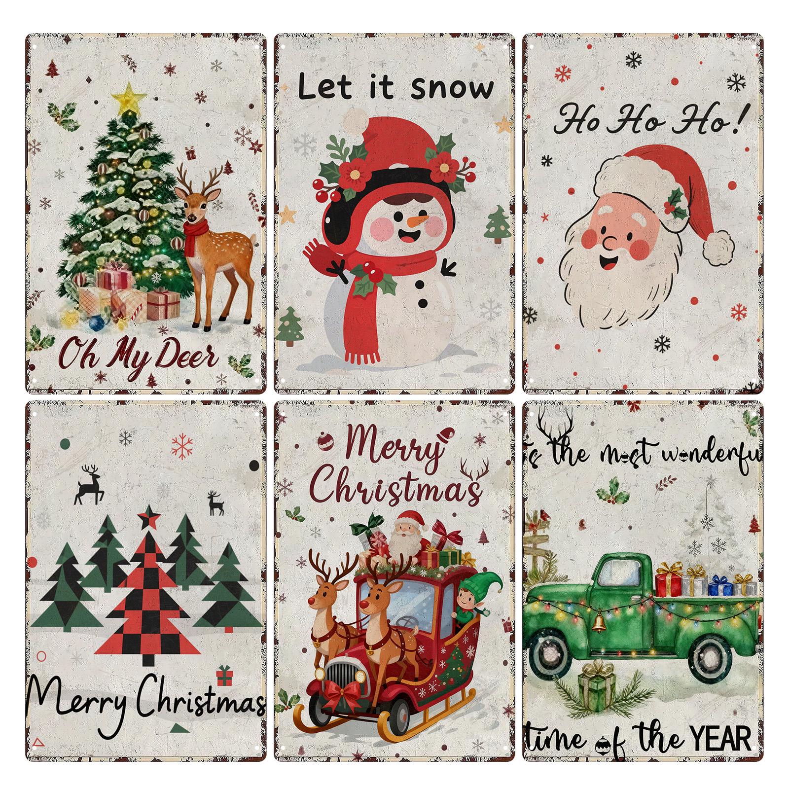 Festive Christmas Tree, Santa, Truck Tin Sign Set