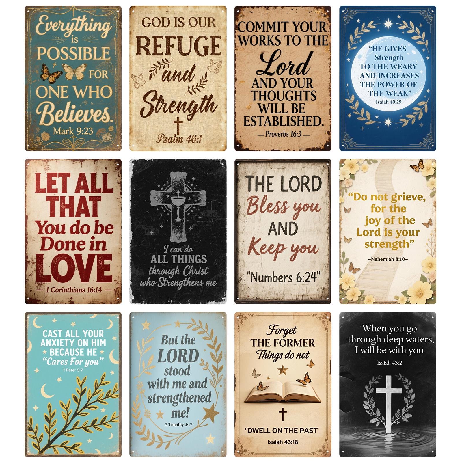 Inspirational Bible Verse Metal Sign, Rustic Religious Wall Art