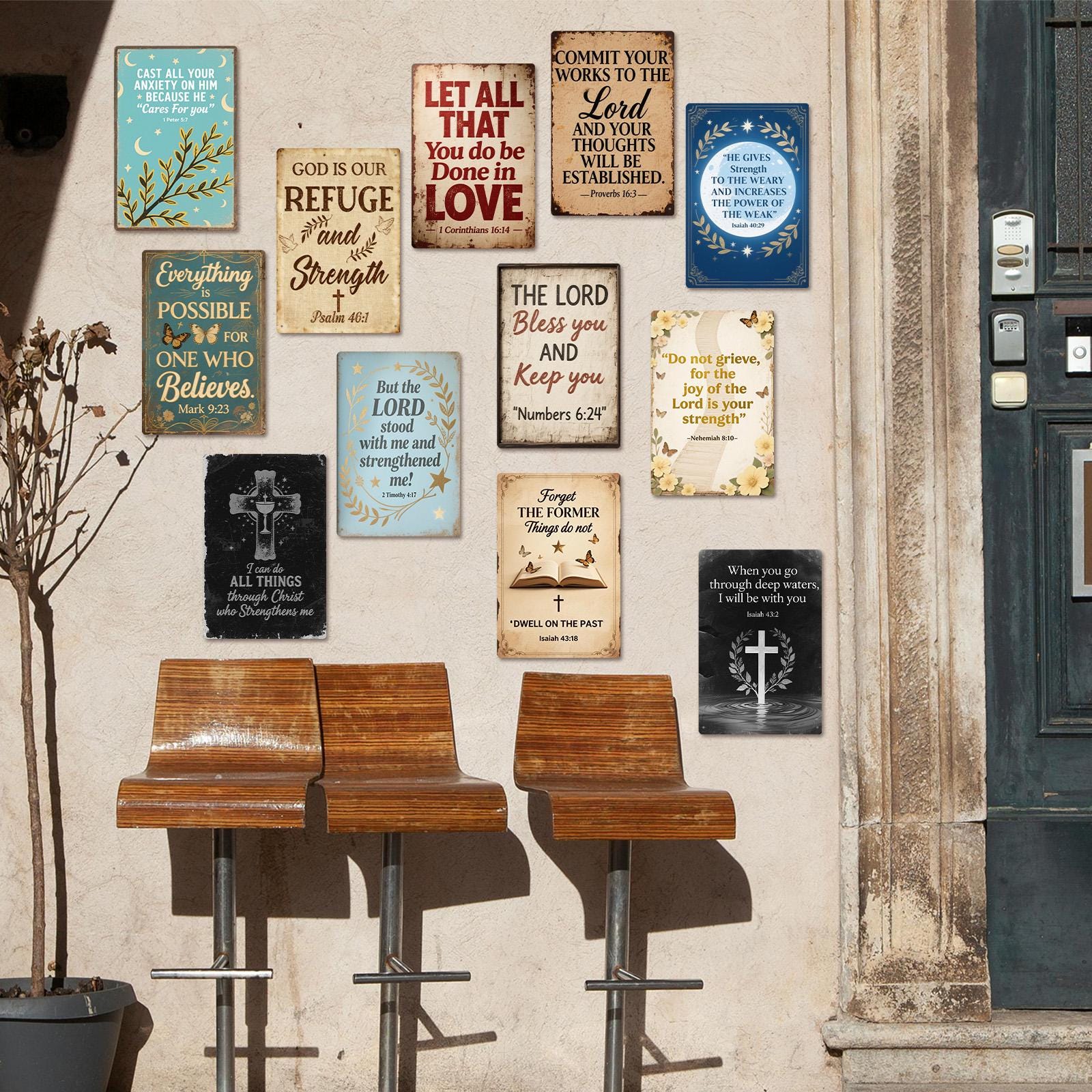 Inspirational Bible Verse Metal Sign, Rustic Religious Wall Art