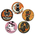 Halloween Cat & Witch Tin Coaster Set, Party Decor