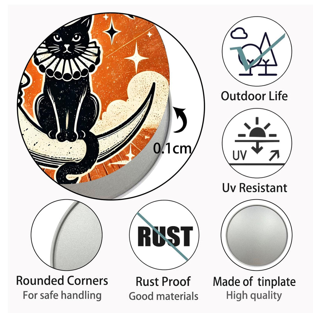 Halloween Cat & Witch Tin Coaster Set, Party Decor