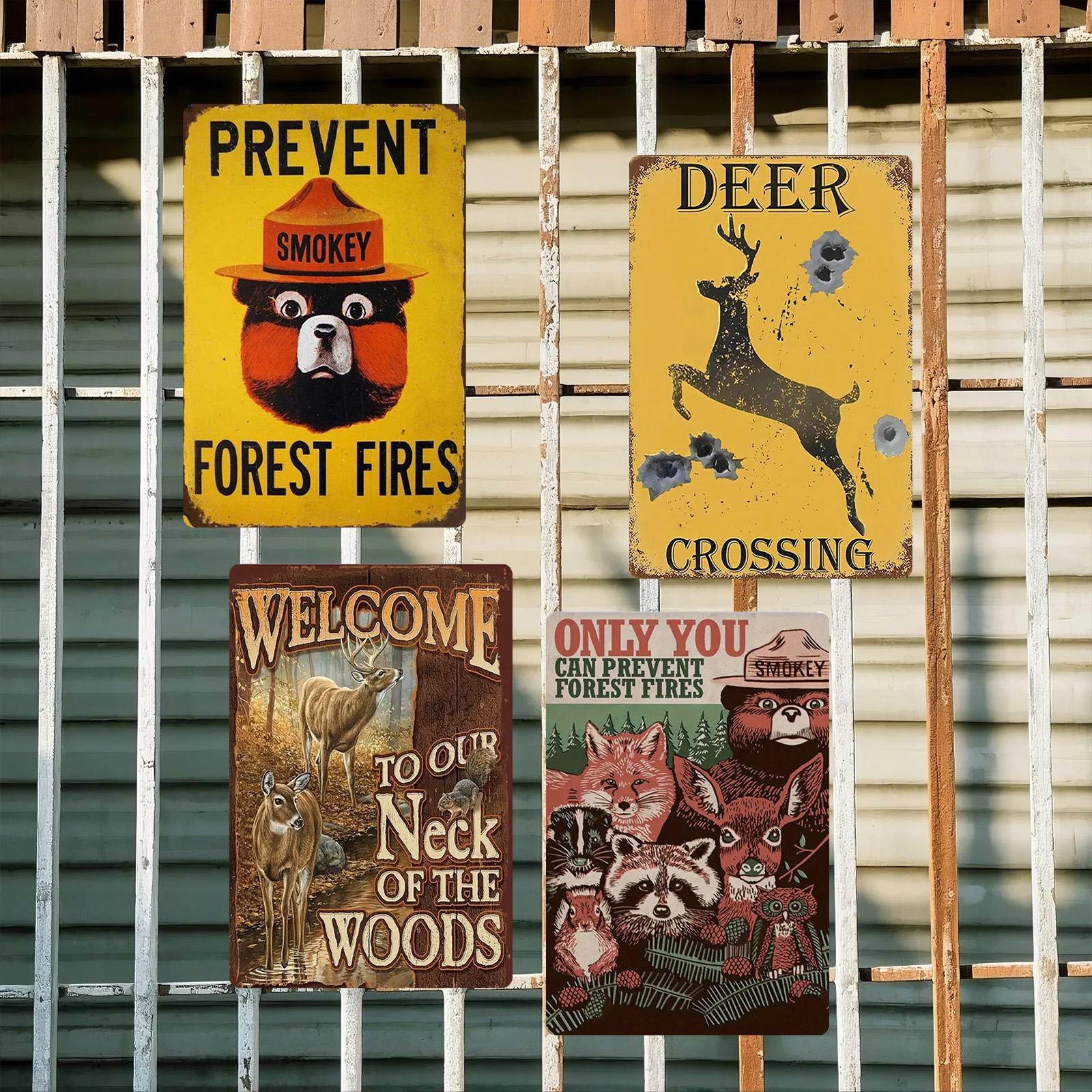 Smokey Bear Metal Sign Set, Vintage Forest Fire Prevention Art