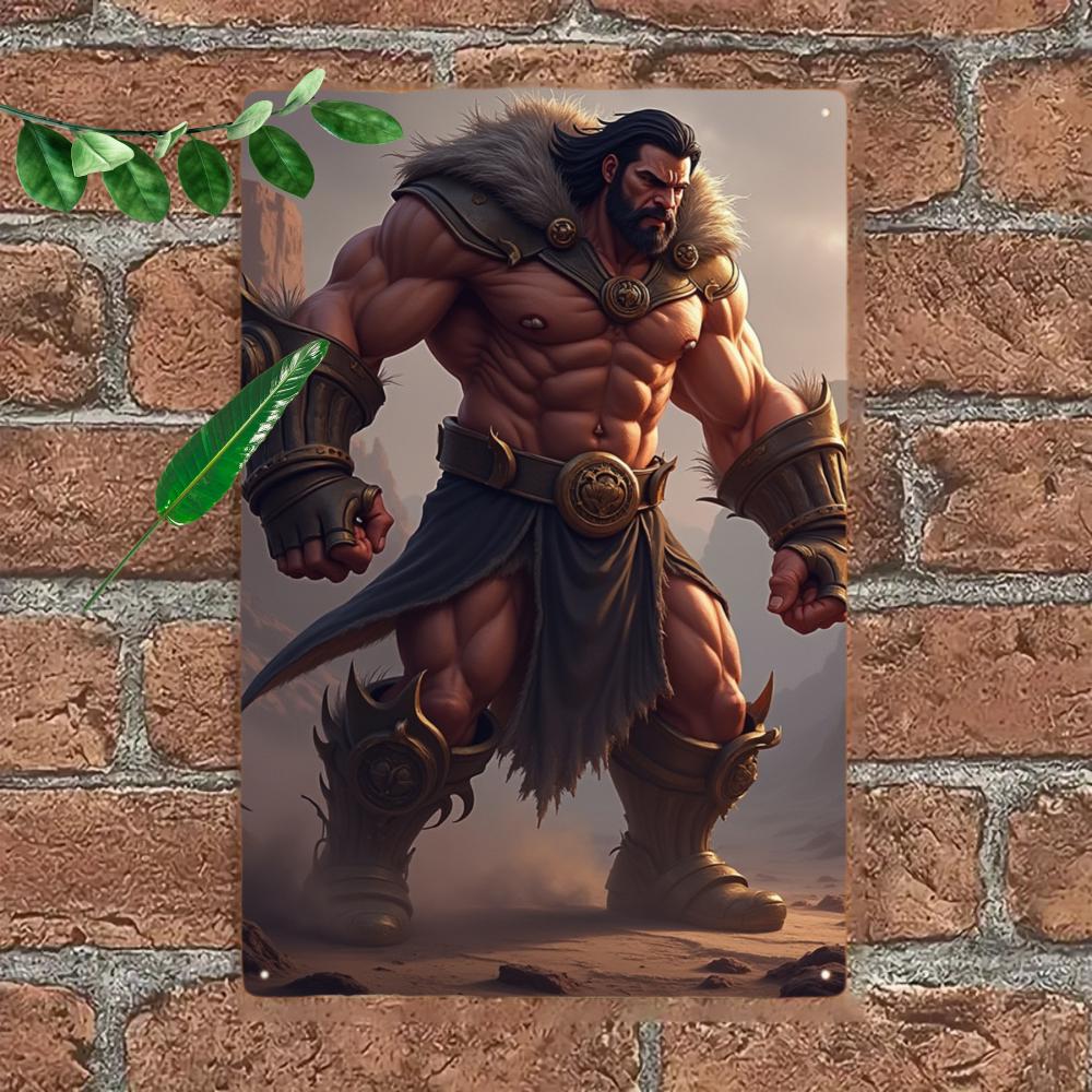 Muscular Warrior Metal Tin Sign, Game Room Wall Decor