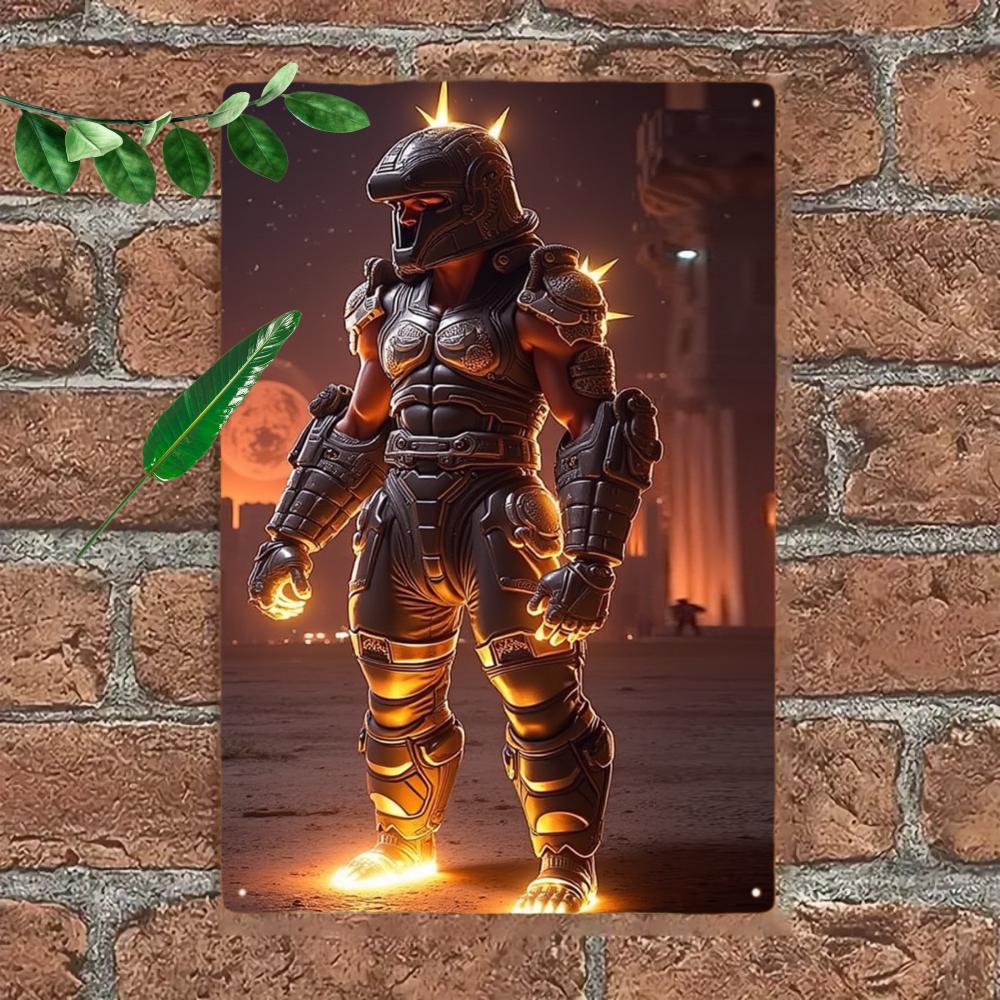 Futuristic Warrior Tin Sign, Sci-Fi Art Print, Home and Office Decor