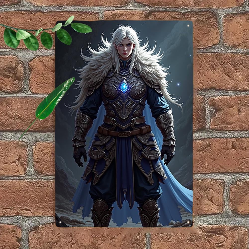 Fantasy Warrior Metal Tin Sign: Game Room Wall Decor (8x12 Inches)