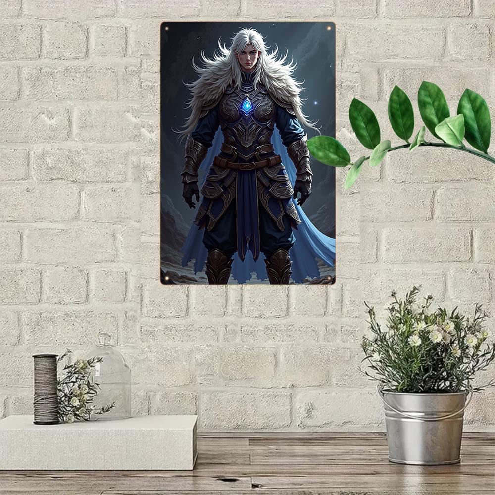 Fantasy Warrior Metal Tin Sign: Game Room Wall Decor (8x12 Inches)