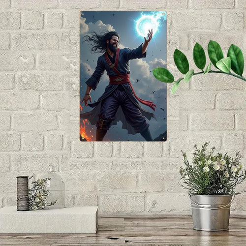 Anime Style Warrior Tin Sign, Game Room Decor, Man Cave Art
