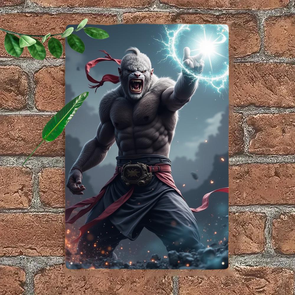 Mythical Warrior Tin Sign, Lightning Beast Art, Game Room Decor