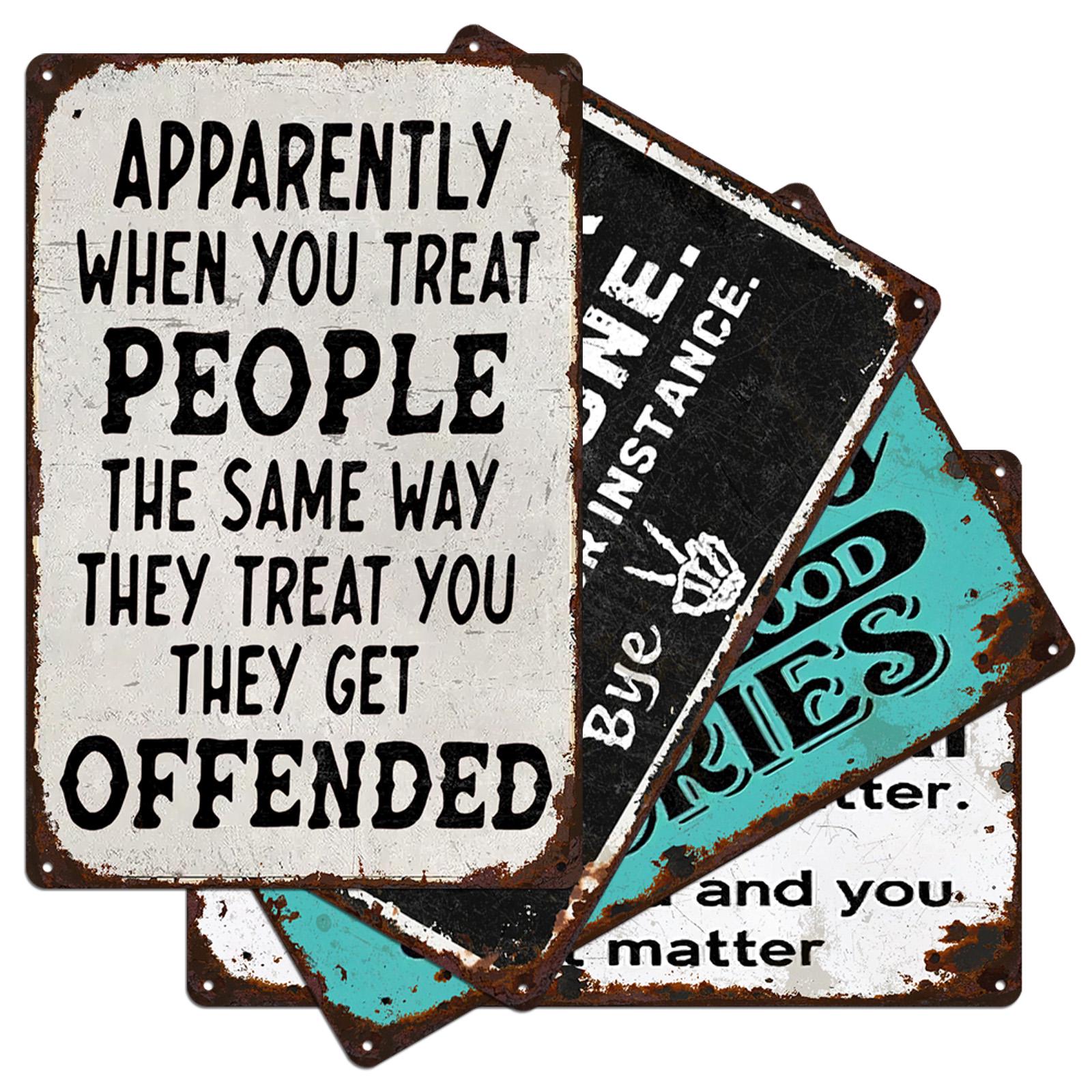 Retro Metal Sign Set: Funny Quote Wall Decor