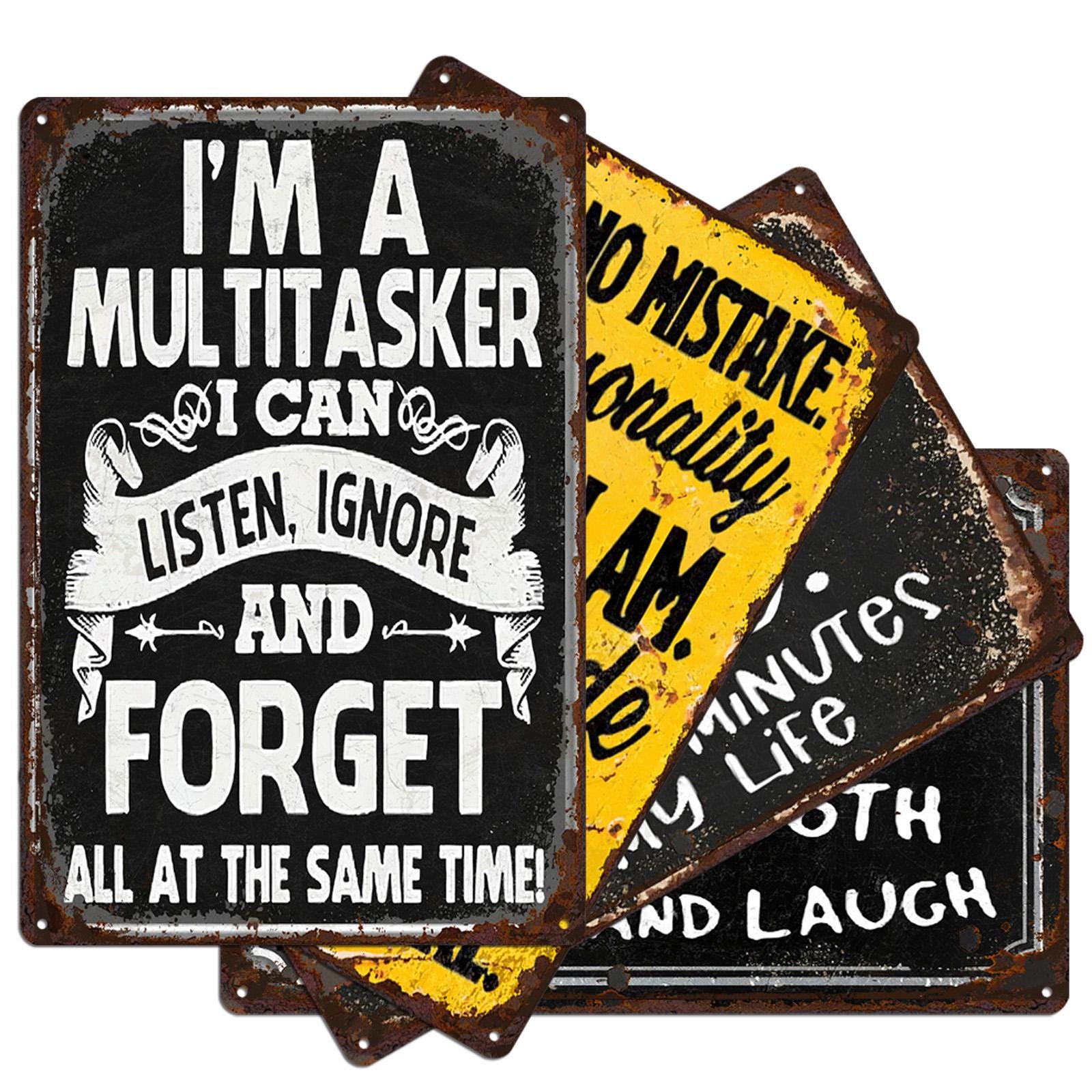 Funny Quote Metal Sign Set, Rustic Home/Office Wall Decor