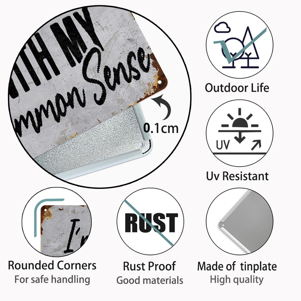 Funny Quote Metal Wall Sign Set, Vintage Style Tin Art, 8x12