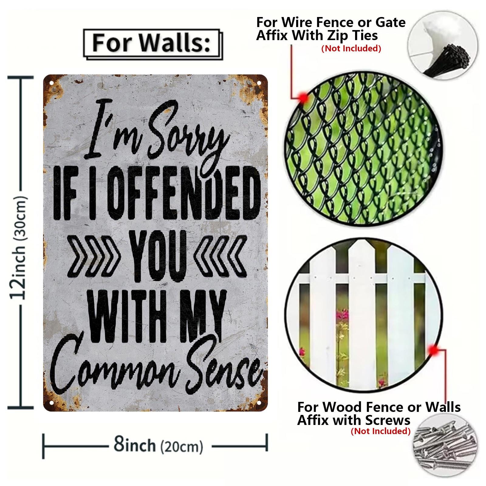 Funny Quote Metal Wall Sign Set, Vintage Style Tin Art, 8x12