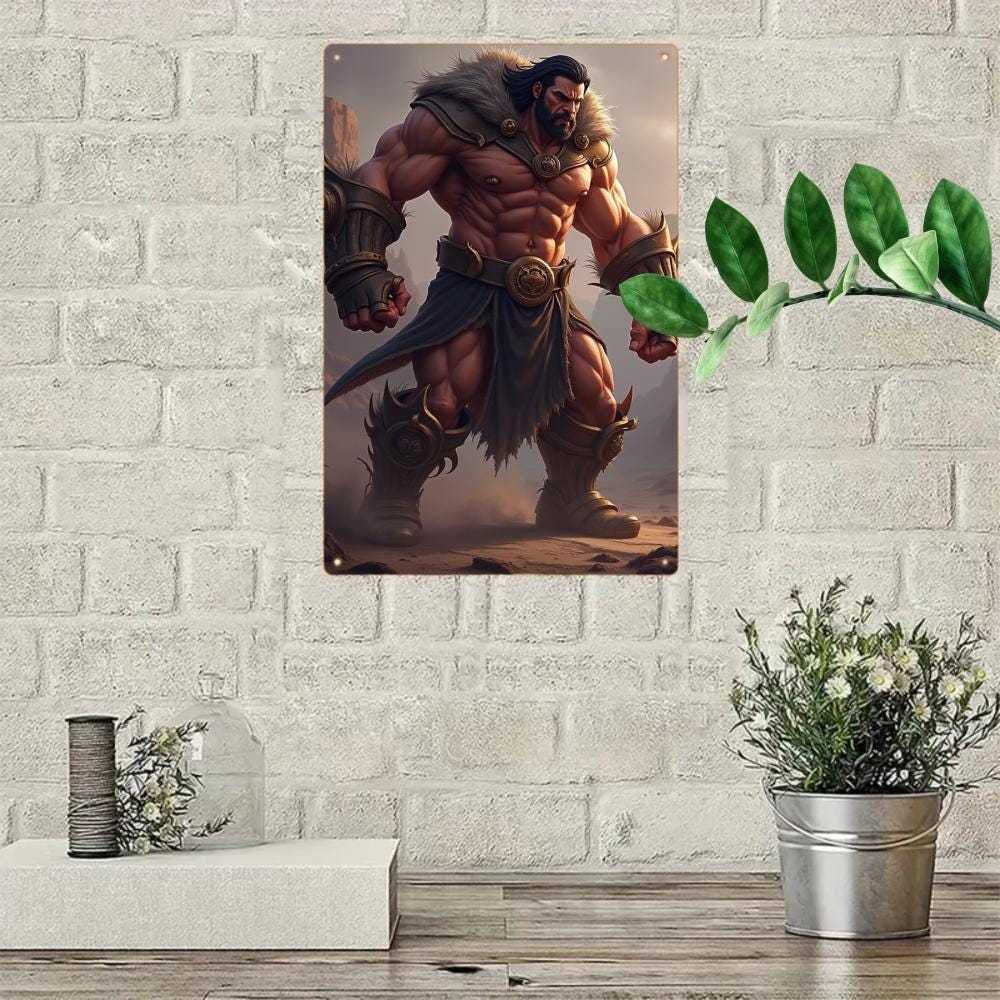 Muscular Warrior Metal Tin Sign, Game Room Wall Decor