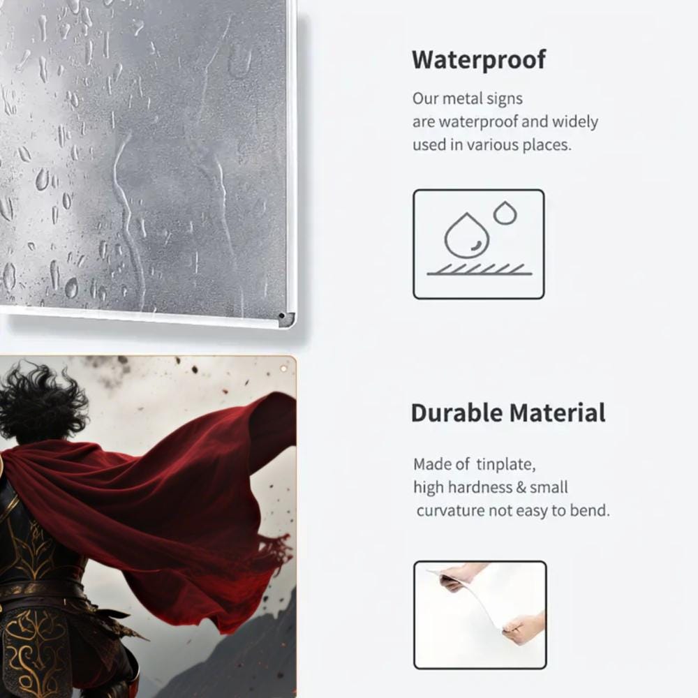 Epic Fantasy Warrior Tin Sign, Volcano Scene Art Print, Game Room Decor