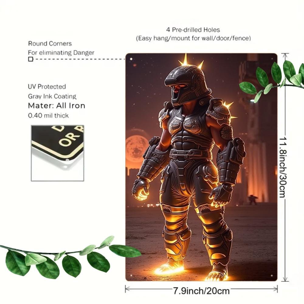 Futuristic Warrior Tin Sign, Sci-Fi Art Print, Home and Office Decor