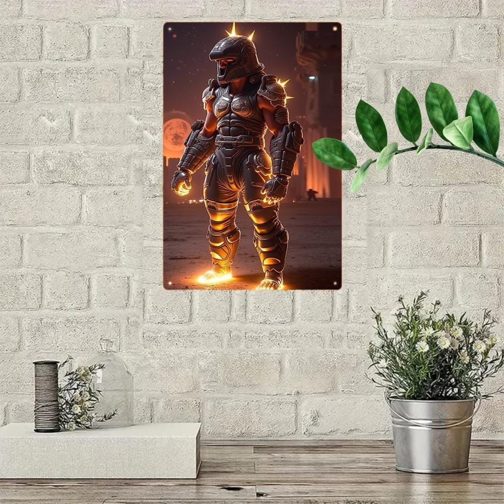 Futuristic Warrior Tin Sign, Sci-Fi Art Print, Home and Office Decor
