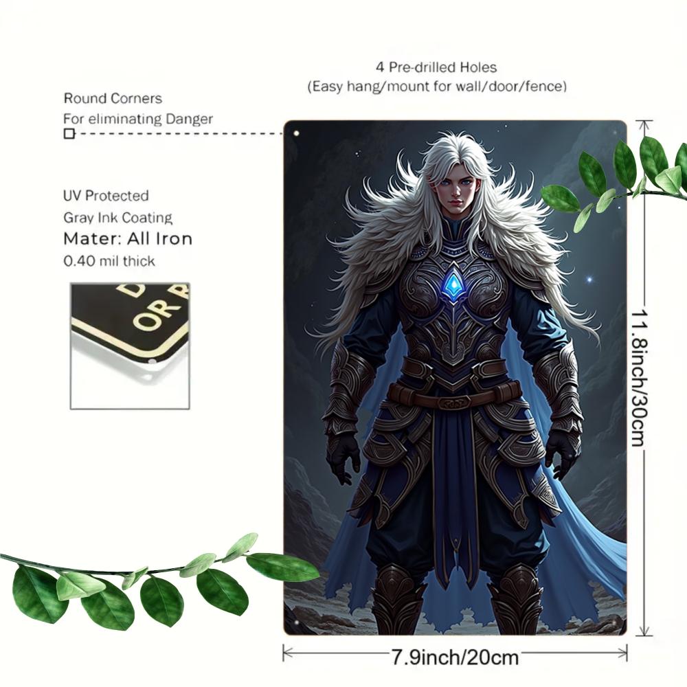Fantasy Warrior Metal Tin Sign: Game Room Wall Decor (8x12 Inches)