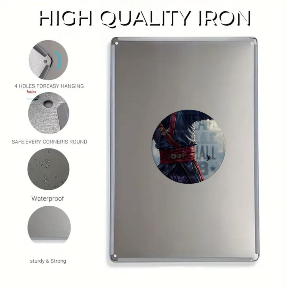 Anime Style Warrior Tin Sign, Game Room Decor, Man Cave Art