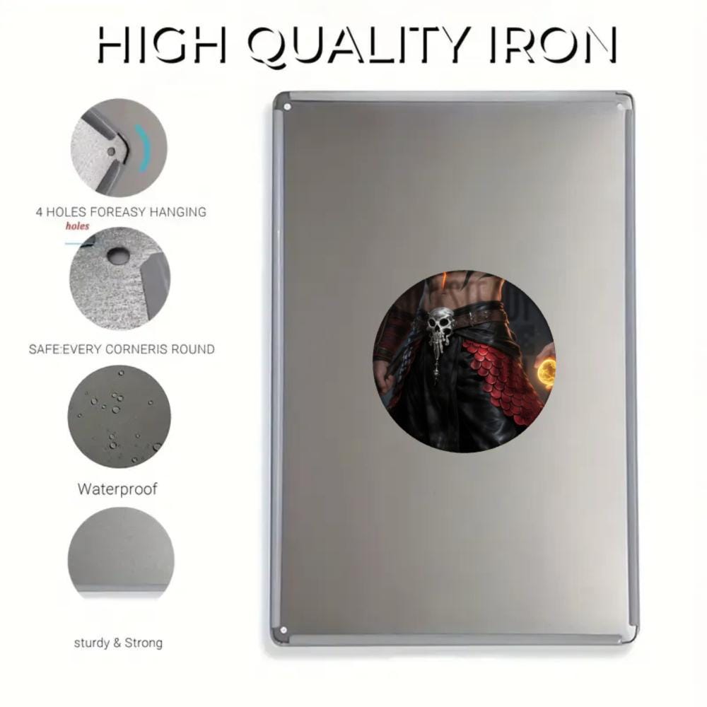 Epic Warrior Metal Sign, Fiery Skull Axe Art, Game Room Decor