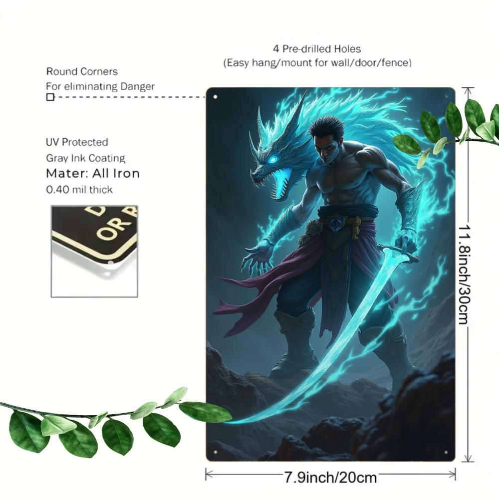 Dragon Warrior Metal Tin Sign, Game Room Decor (8x12 Inches)