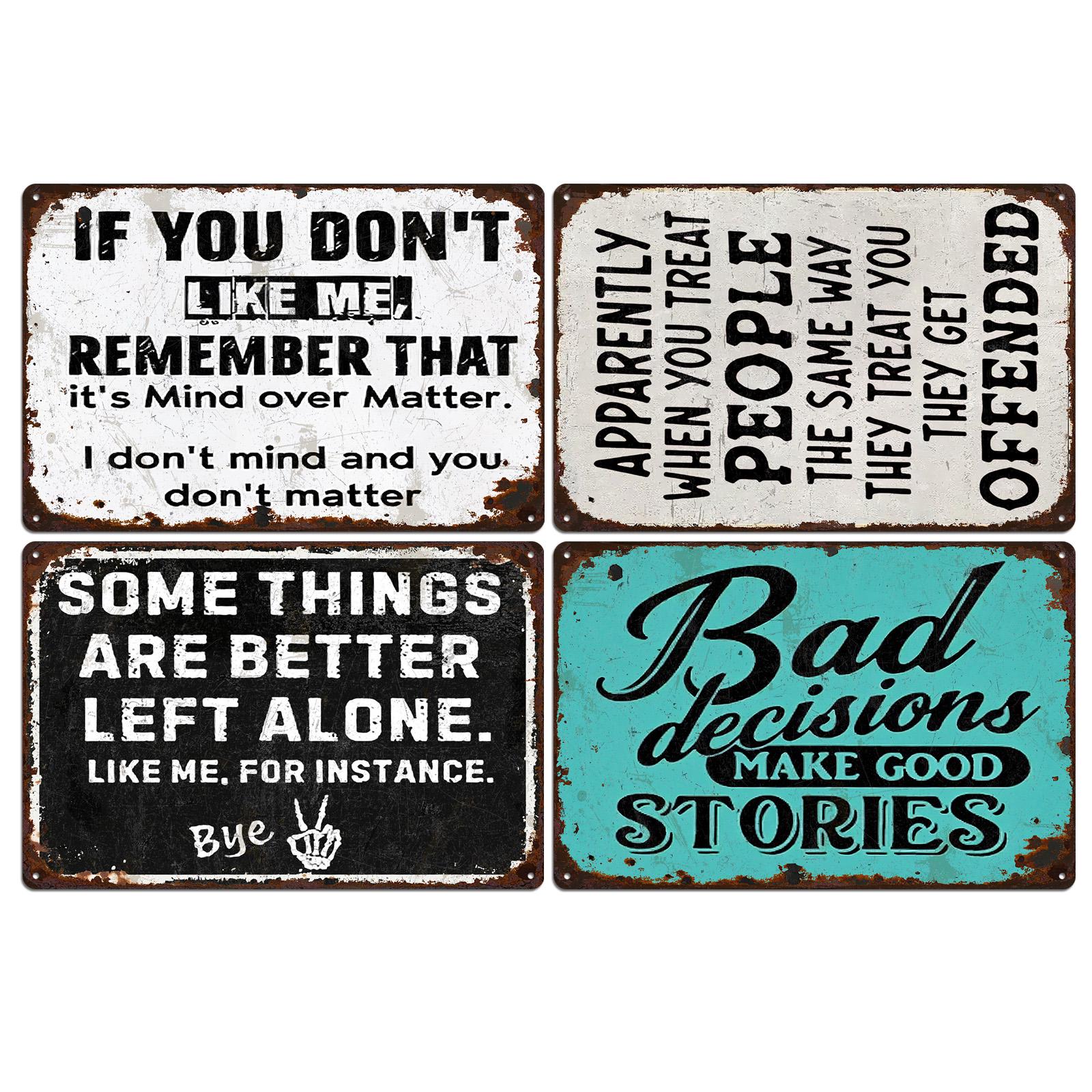 Retro Metal Sign Set: Funny Quote Wall Decor