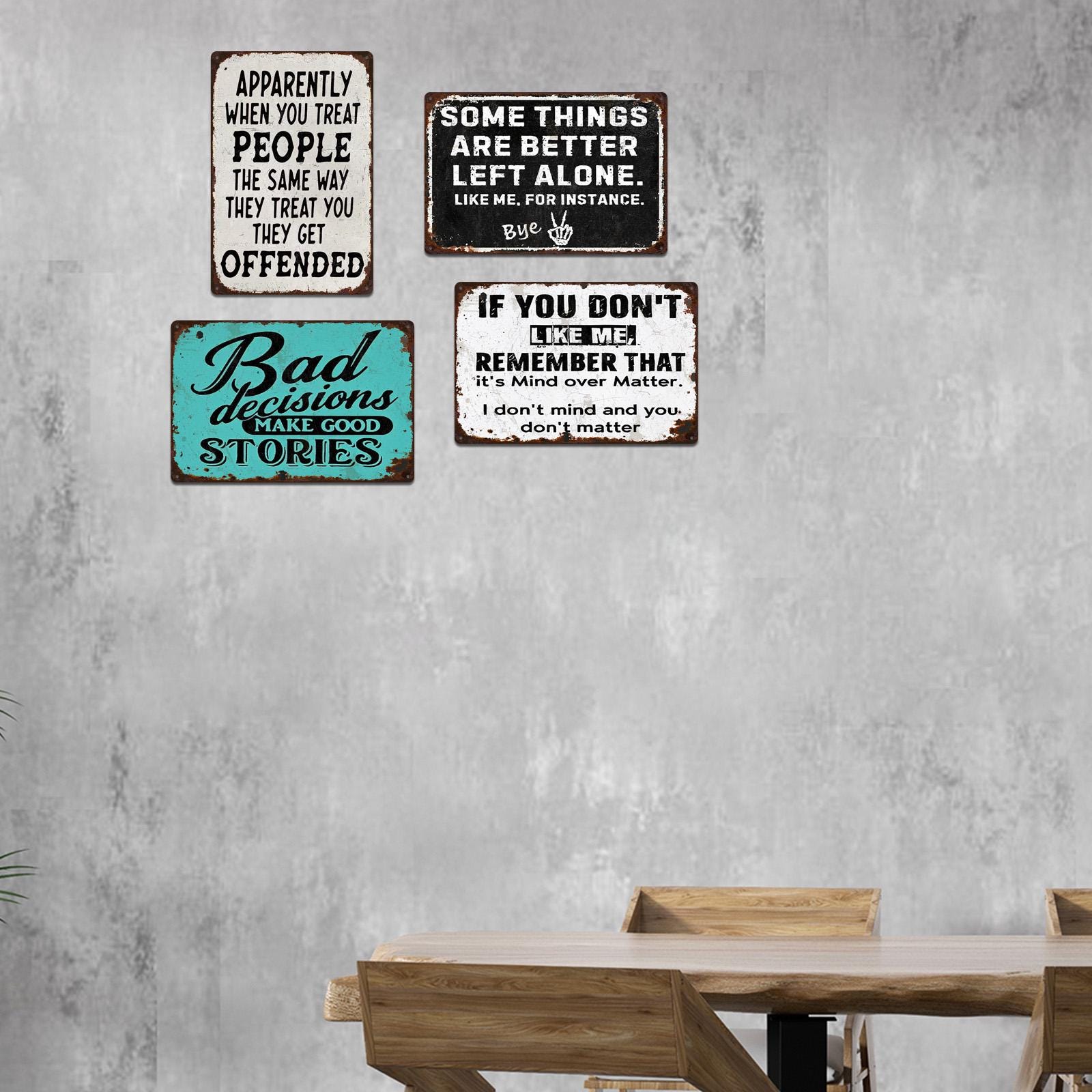 Retro Metal Sign Set: Funny Quote Wall Decor