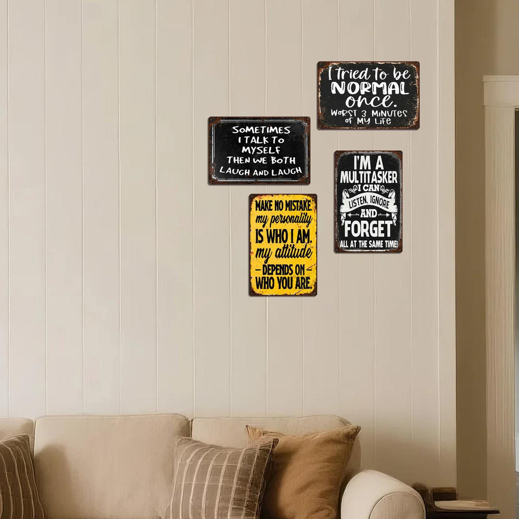 Funny Quote Metal Sign Set, Rustic Home/Office Wall Decor