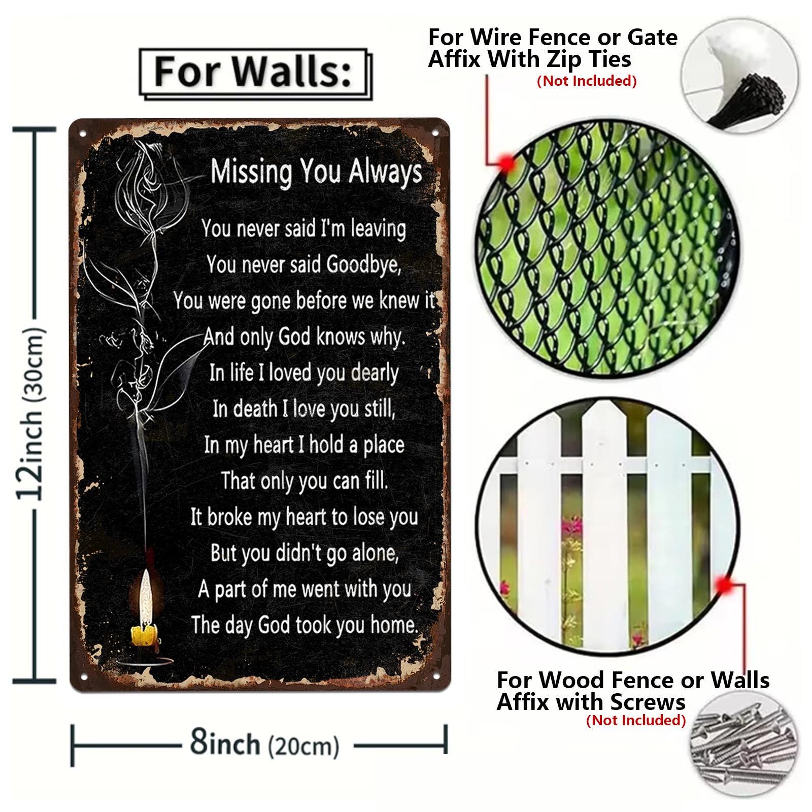 Memorial Poem Metal Wall Sign - Missing You Always, Remembrance Decor