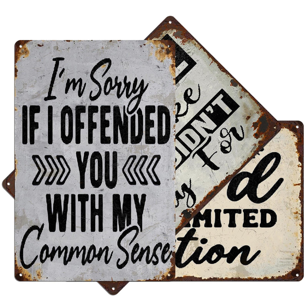 Funny Quote Metal Wall Sign Set, Vintage Style Tin Art, 8x12