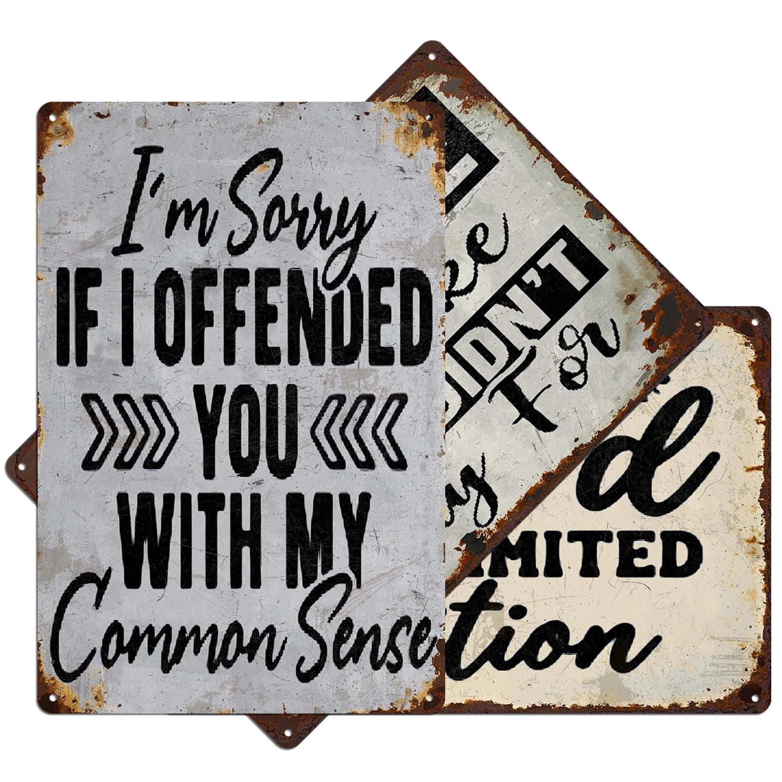 Funny Quote Metal Wall Sign Set, Vintage Style Tin Art, 8x12