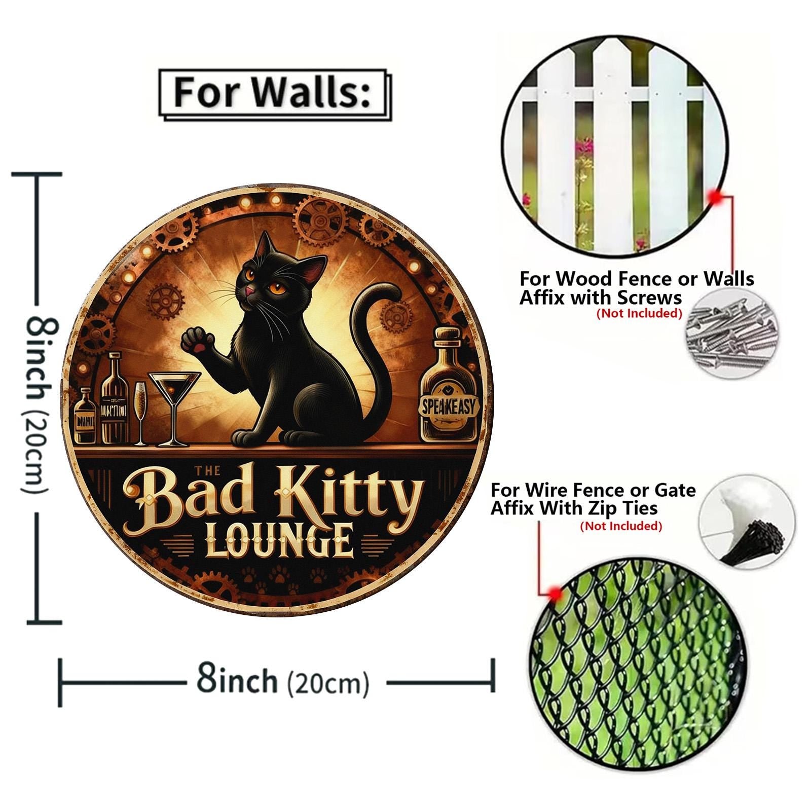 Round Metal Sign Black Cat Speakeasy Lounge Vintage Steampunk Design For Bar Decor Home Wall Art Retro Style