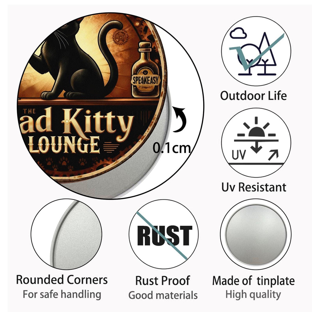 Rundes Metallschild Schwarze Katze Speakeasy Lounge Vintage Steampunk Design Für Bar-Deko Zuhause…