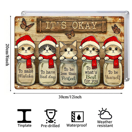 Christmas Cat Mason Jar Wall Sign Rustic Wood Color With Santa Cats And Inspirational Quotes For Home Holiday Decor