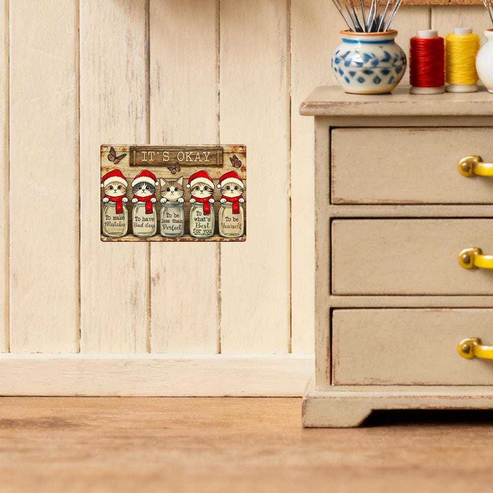 Christmas Cat Mason Jar Wall Sign Rustic Wood Color With Santa Cats And Inspirational Quotes For Home Holiday Decor