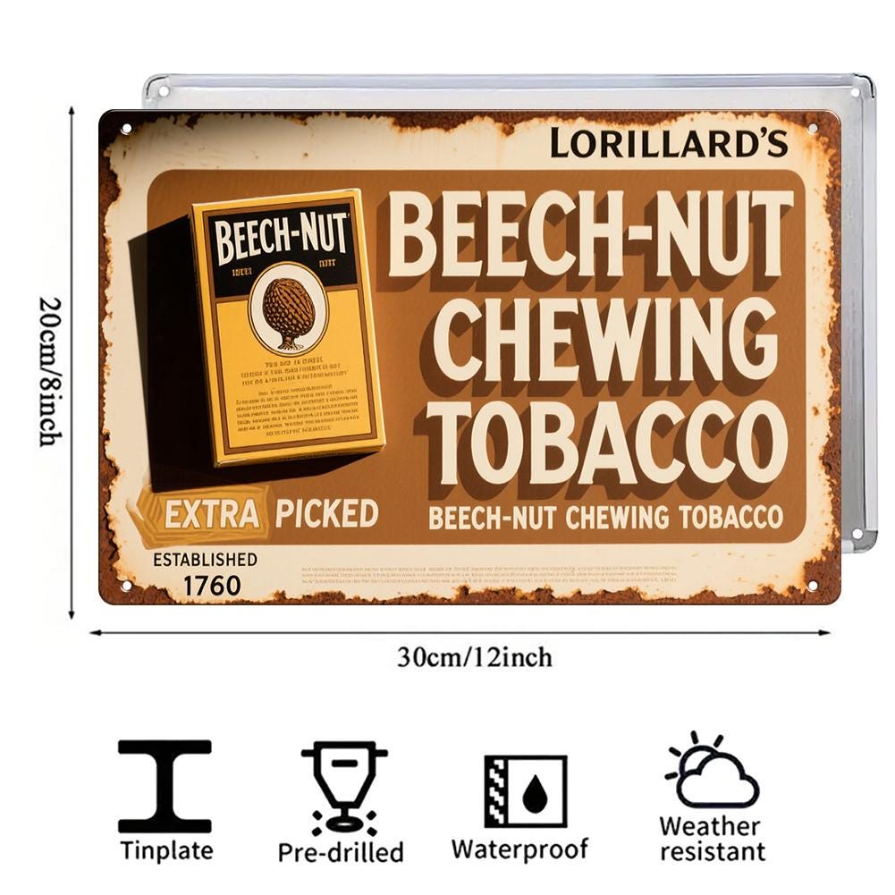 Enseigne métallique vintage Tabac à chiquer Brown Beech Nut Lorillard S Extra Picked Établi…