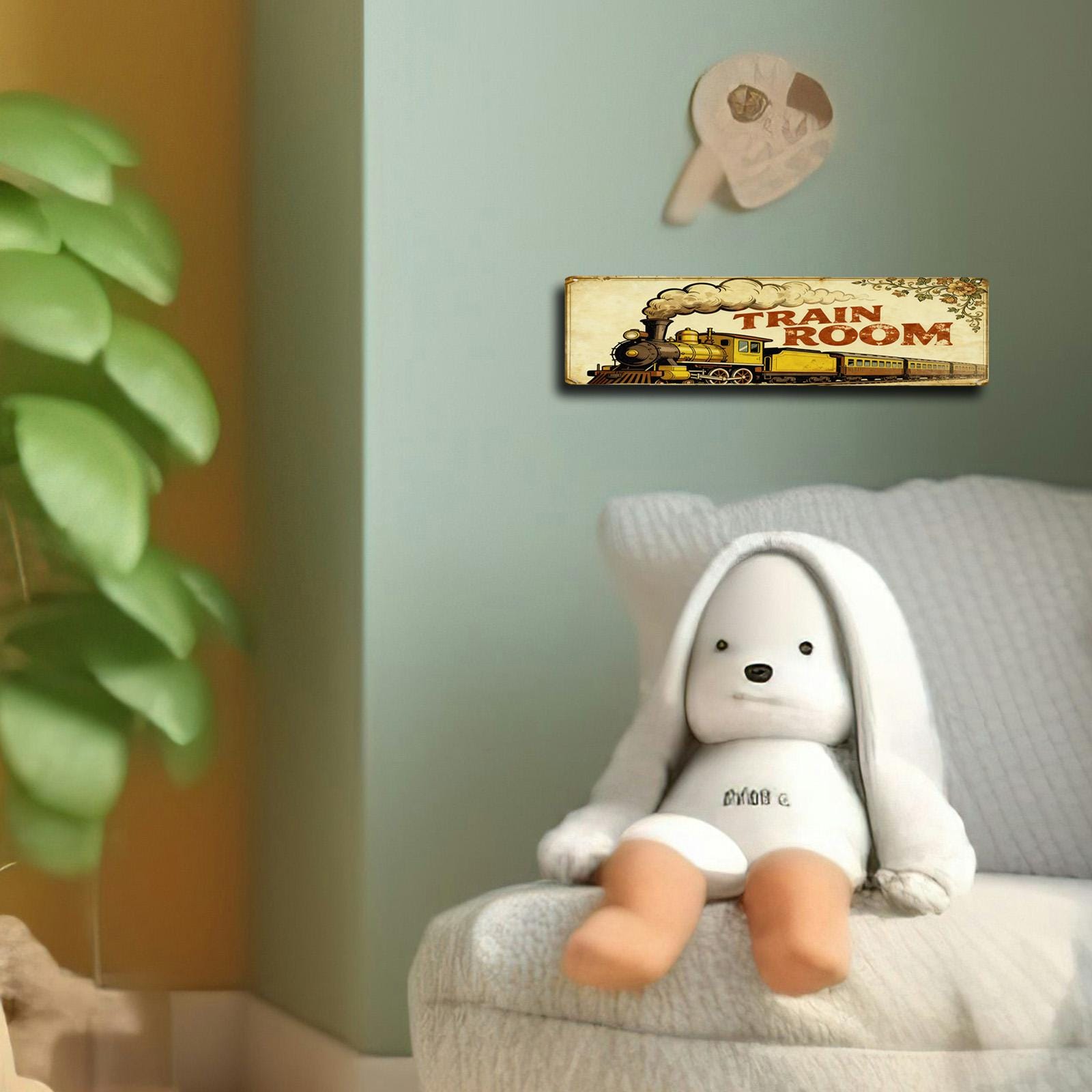 Train Room Sign Decorative Wooden Plaque Yellow Steam Locomotive With Text Train Room For Kids Bedroom Playroom Wall