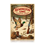 Enseigne métallique de chasse Remington UMC, style vintage, marron avec impression canard et fusil de chasse…