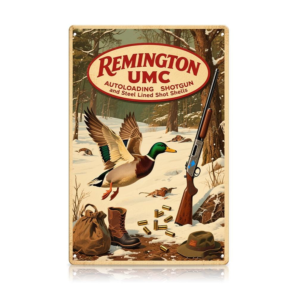 Remington UMC Shotgun Hunting Metal Sign Vintage Style Brown With Duck And Shotgun Print For Outdoor Decor Enthusiasts