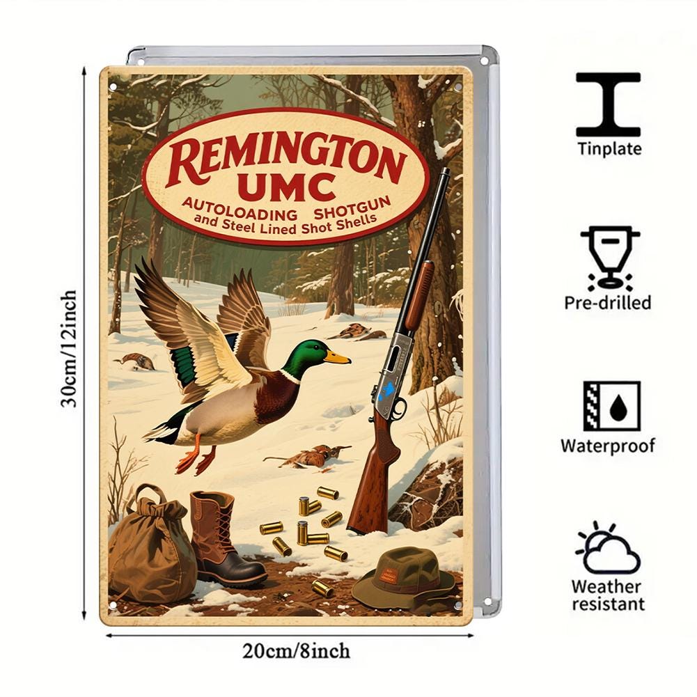 Remington UMC Shotgun Hunting Metal Sign Vintage Style Brown With Duck And Shotgun Print For Outdoor Decor Enthusiasts