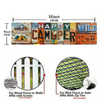 Décoration murale en forme de plaque d'immatriculation « Happy Camper Wild Trail » multicolore style vintage pour l'extérieur...